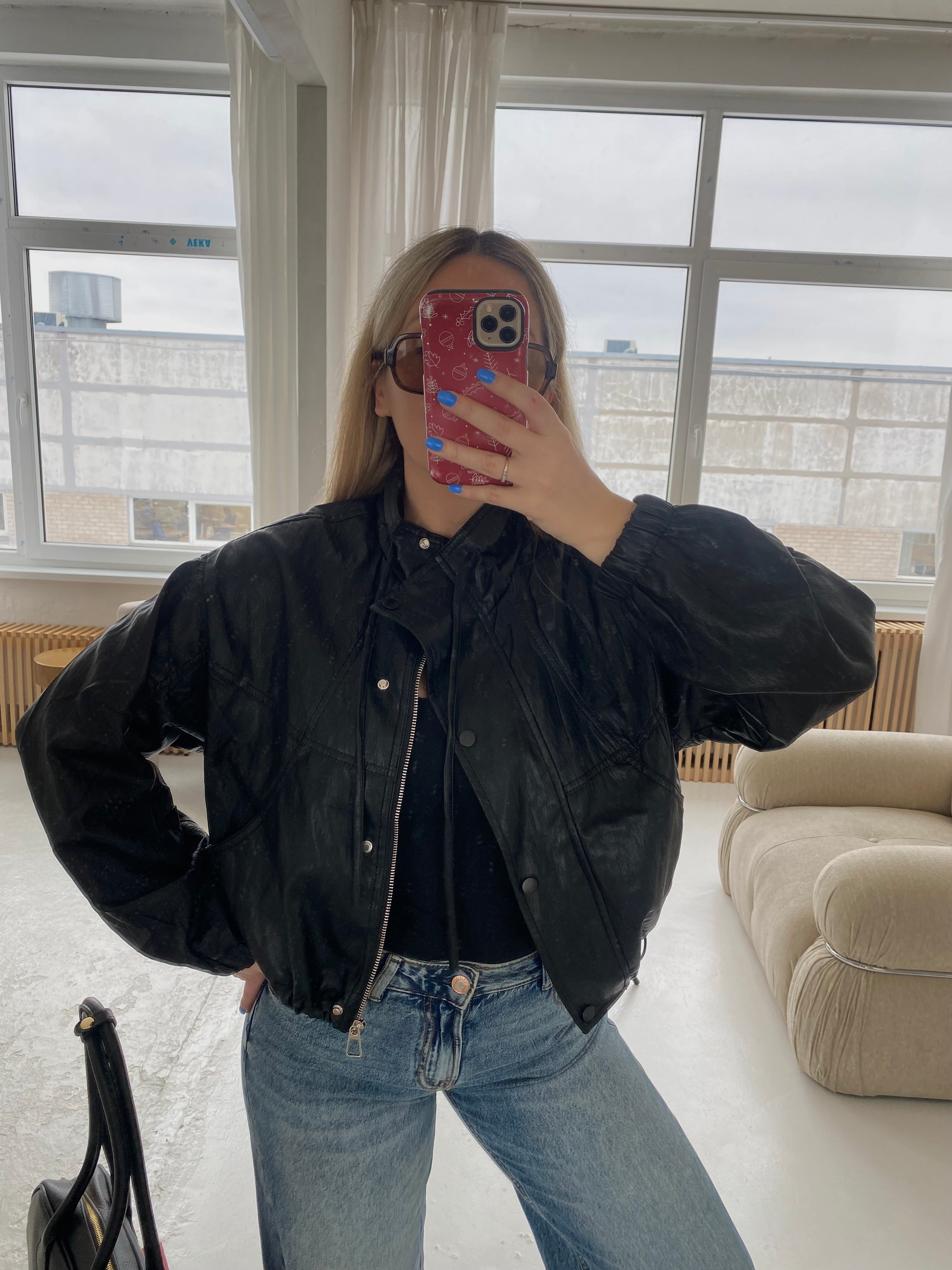 Juoda bomber tipo dirbtinės odos striukė „Monroe Bomber“