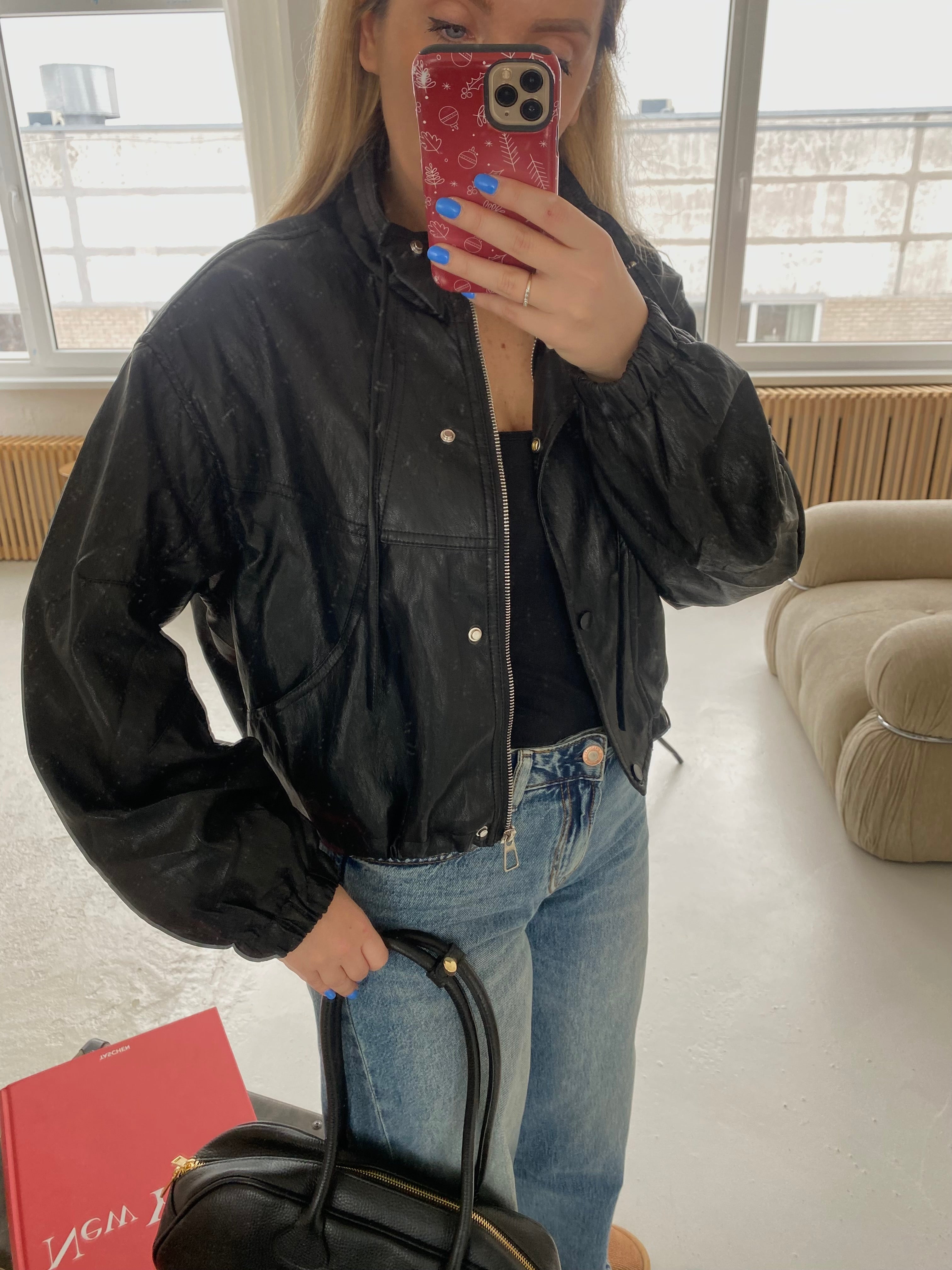 Juoda bomber tipo dirbtinės odos striukė „Monroe Bomber“