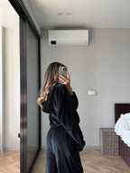 Veliūrinis dviejų dalių laisvalaikio komplektas - juodas „Black Velvet Lounge Set“