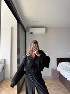 Veliūrinis dviejų dalių laisvalaikio komplektas - juodas „Black Velvet Lounge Set“