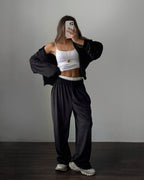 Juodas veliūrinis laisvalaikio komplektas „Black Velvet Comfort Set“