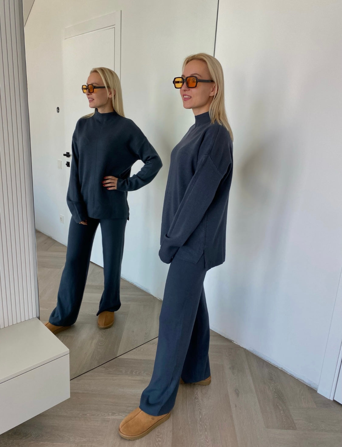 Grafito spalvos megztas kostiumėlis su vilna ir kašmyru "Graphite CashBlend Set"