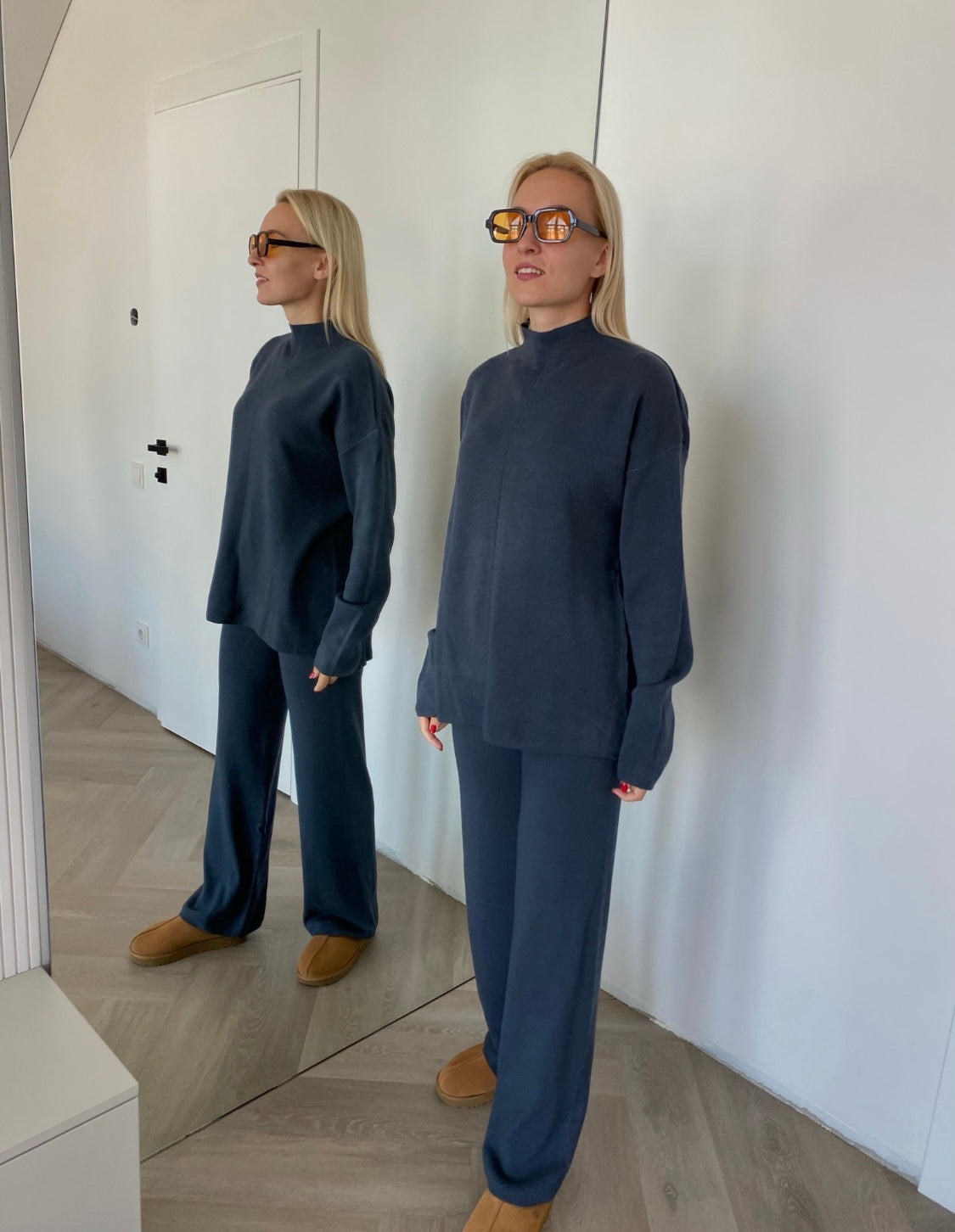 Grafito spalvos megztas kostiumėlis su vilna ir kašmyru "Graphite CashBlend Set"