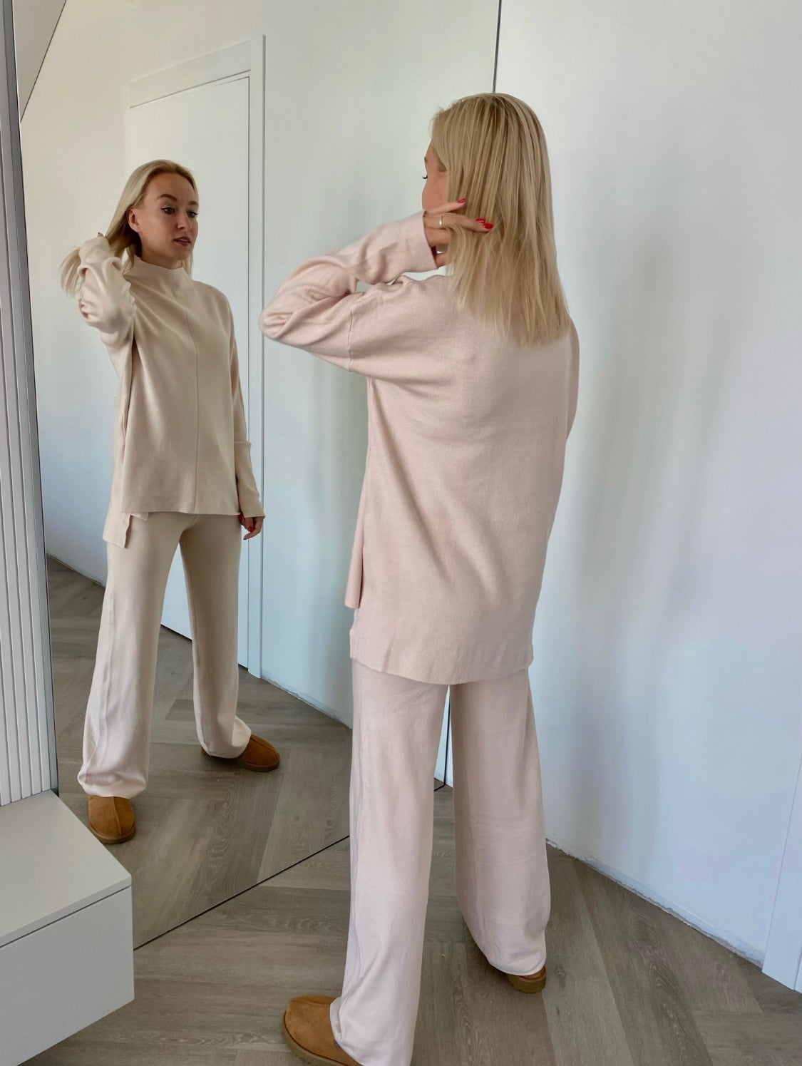 Kreminis megztas kostiumėlis su vilna ir kašmyru “Cream CashBlend Set”