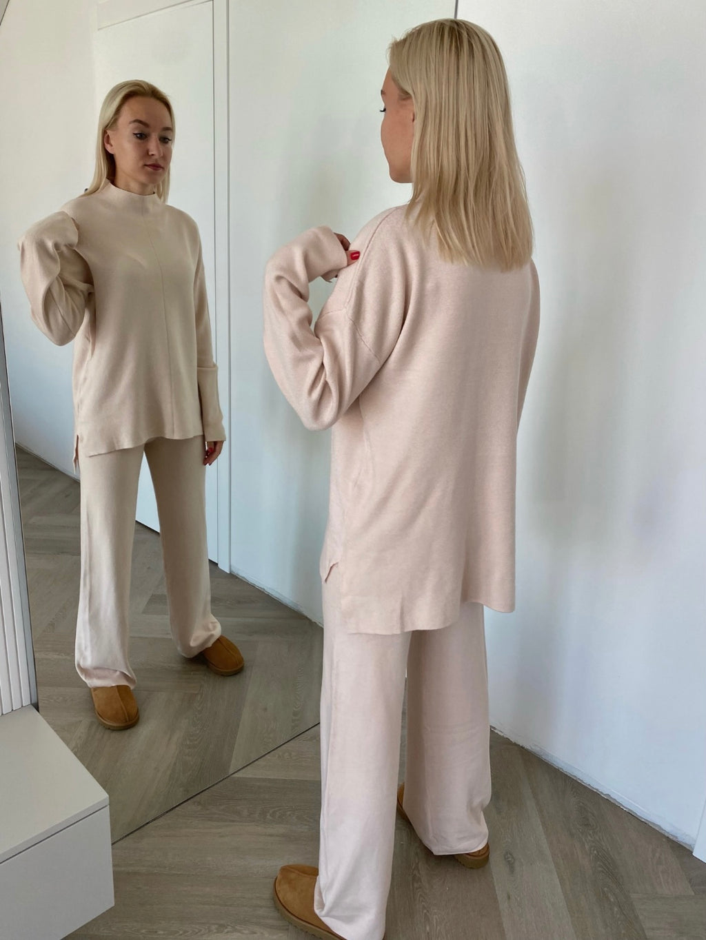 Kreminis megztas kostiumėlis su vilna ir kašmyru “Cream CashBlend Set”