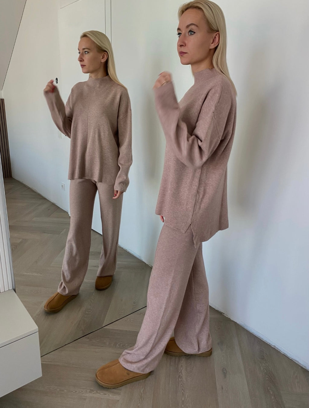 Beige megztas kostiumėlis su vilna ir kašmyru “Beige CashBlend Set”