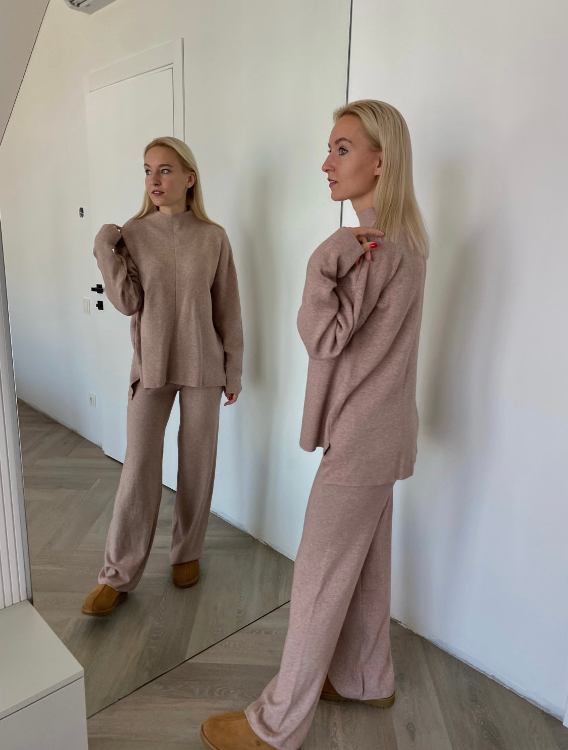 Beige megztas kostiumėlis su vilna ir kašmyru “Beige CashBlend Set”