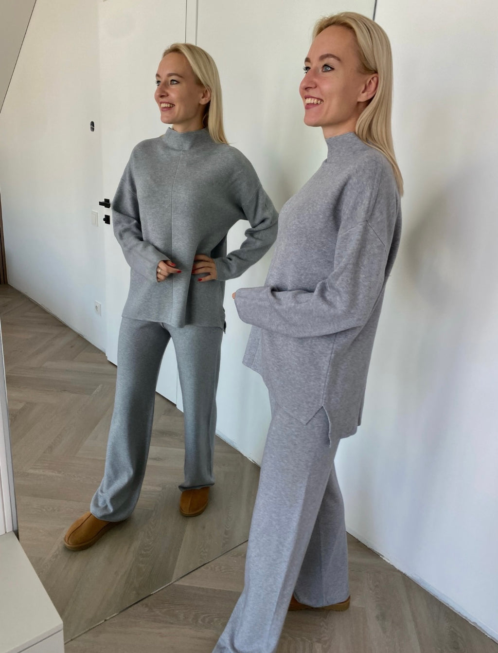 Pilkas megztas kostiumėlis su vilna ir kašmyru “Grey CashBlend Set”