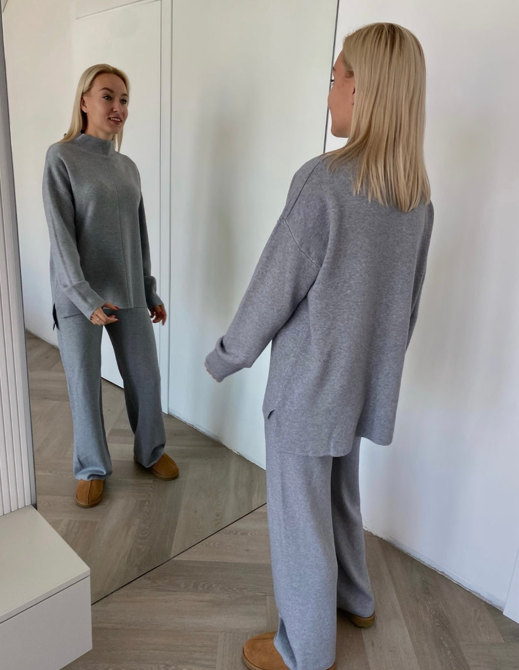 Pilkas megztas kostiumėlis su vilna ir kašmyru “Grey CashBlend Set”