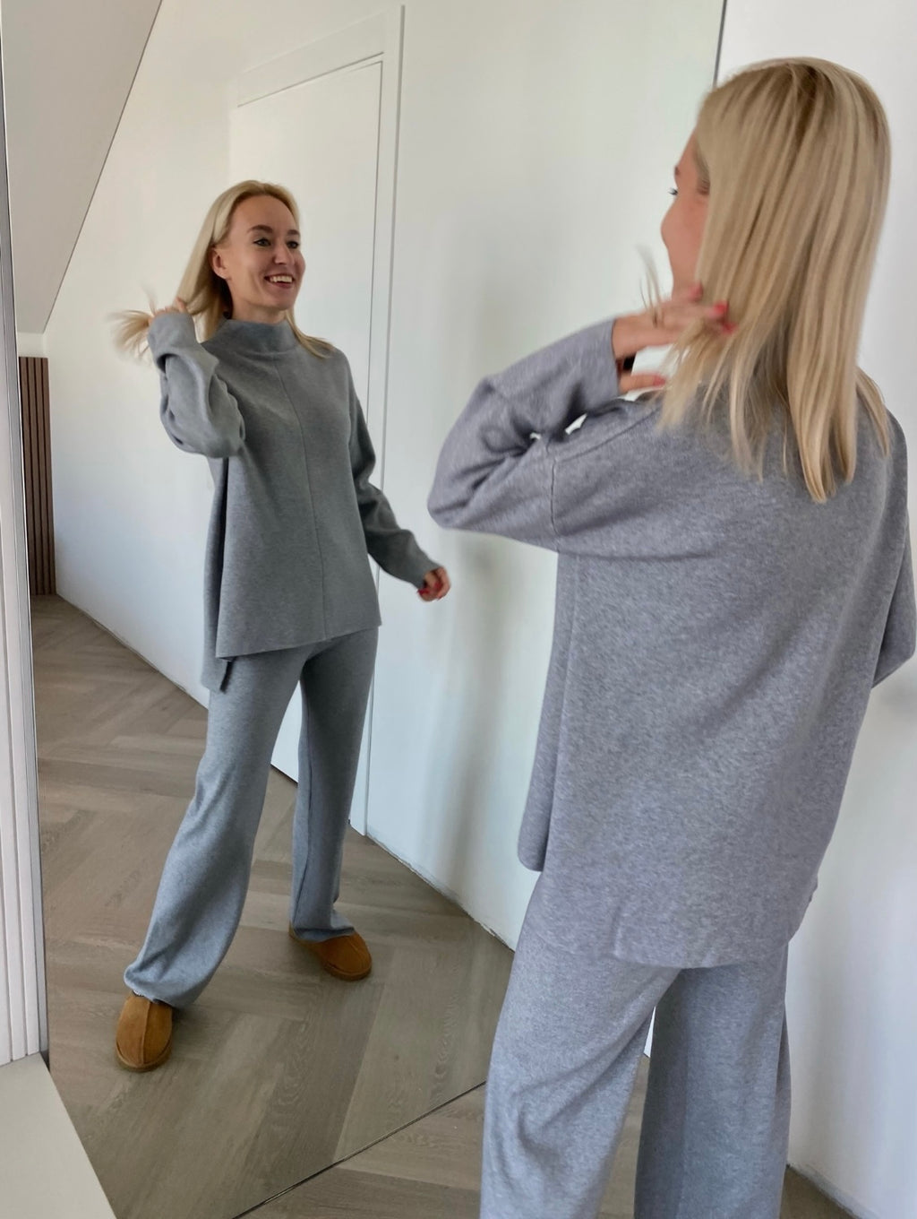 Pilkas megztas kostiumėlis su vilna ir kašmyru “Grey CashBlend Set”