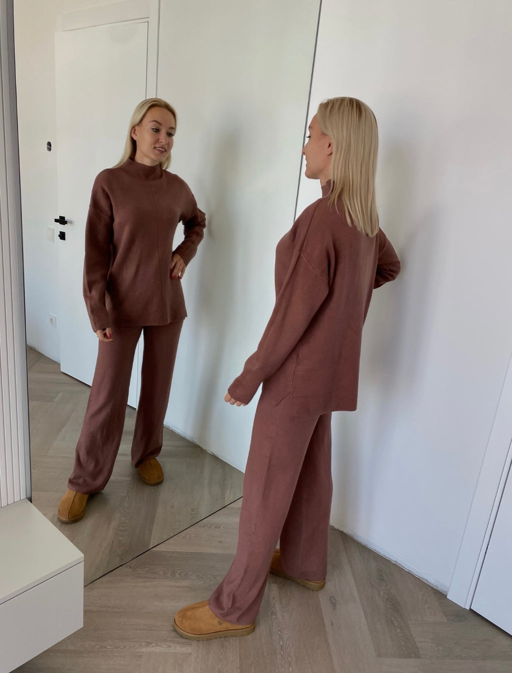 Rudas megztas kostiumėlis su vilna ir kašmyru “Brown CashBlend Set”