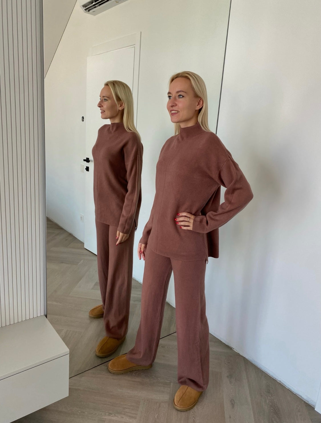 Rudas megztas kostiumėlis su vilna ir kašmyru “Brown CashBlend Set”