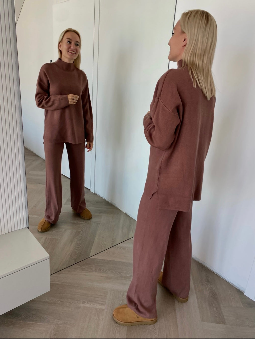 Rudas megztas kostiumėlis su vilna ir kašmyru “Brown CashBlend Set”