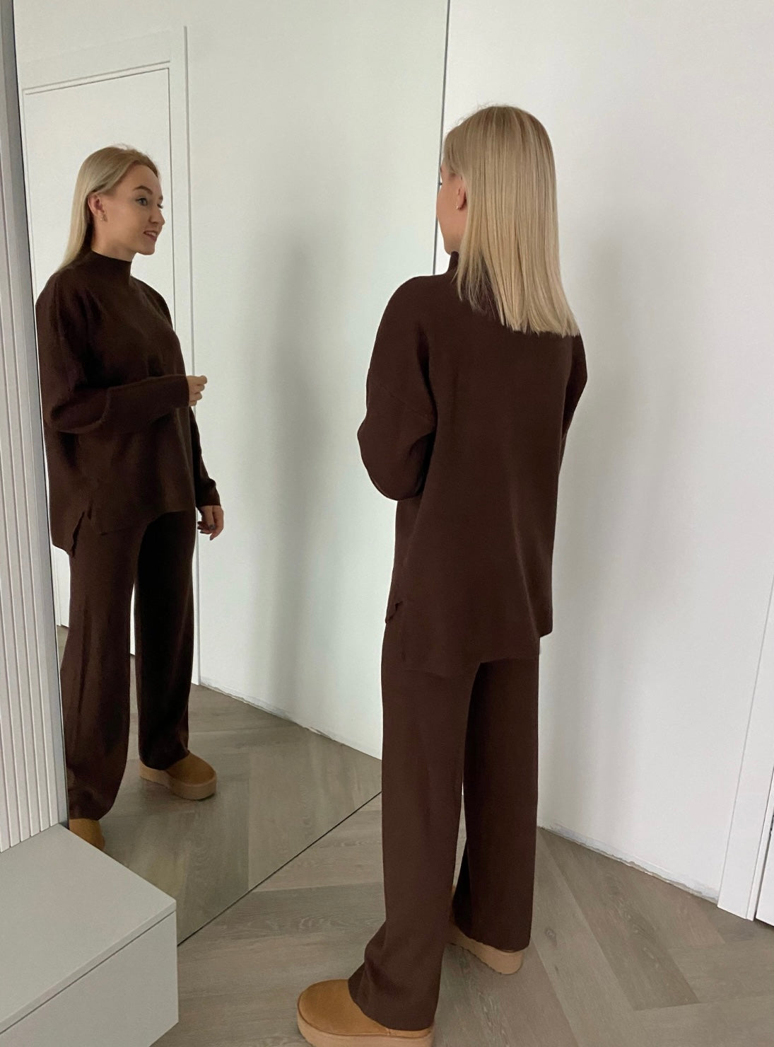Šokoladinis megztas kostiumėlis su vilna ir kašmyru “Chocolate CashBlend Set”