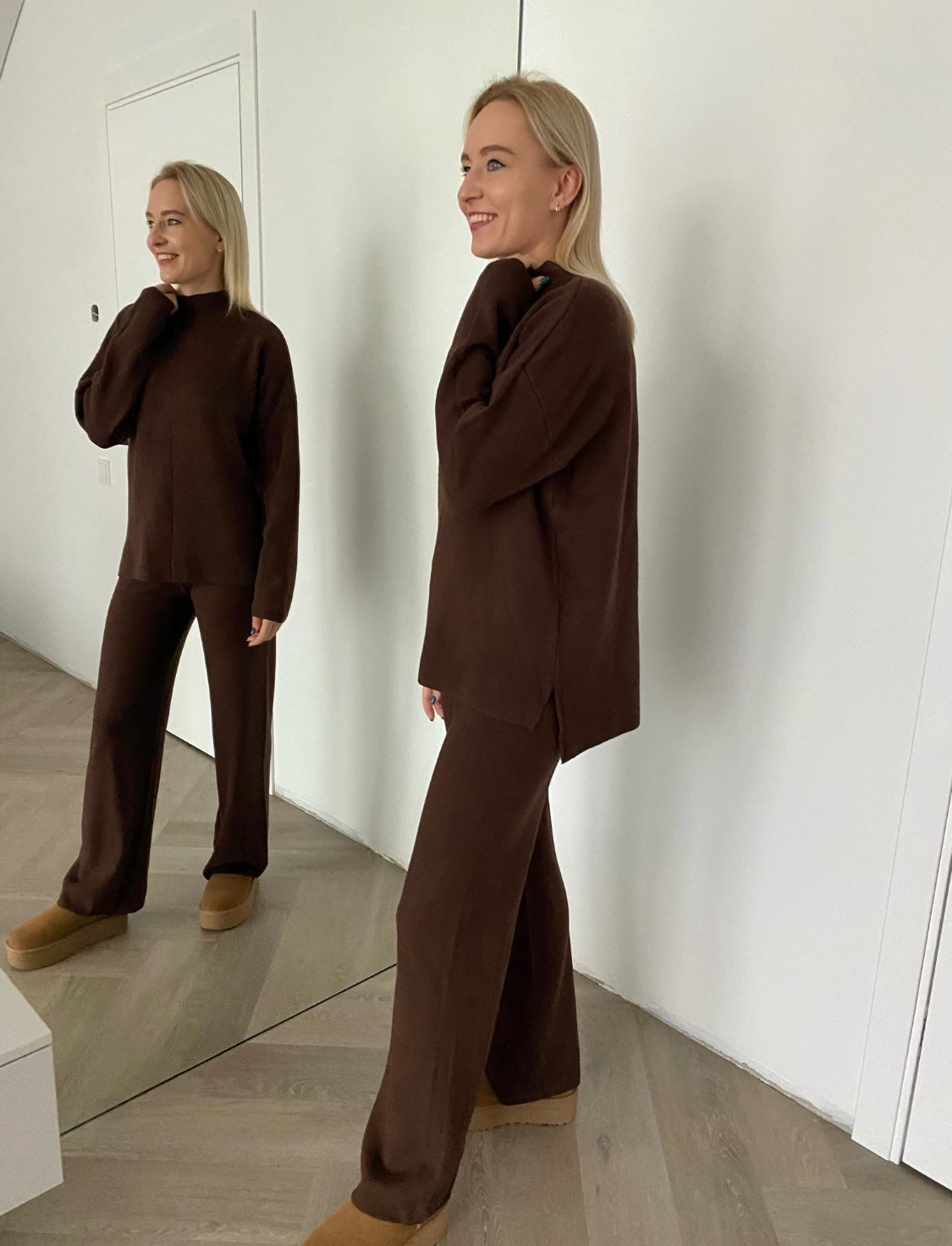 Šokoladinis megztas kostiumėlis su vilna ir kašmyru “Chocolate CashBlend Set”