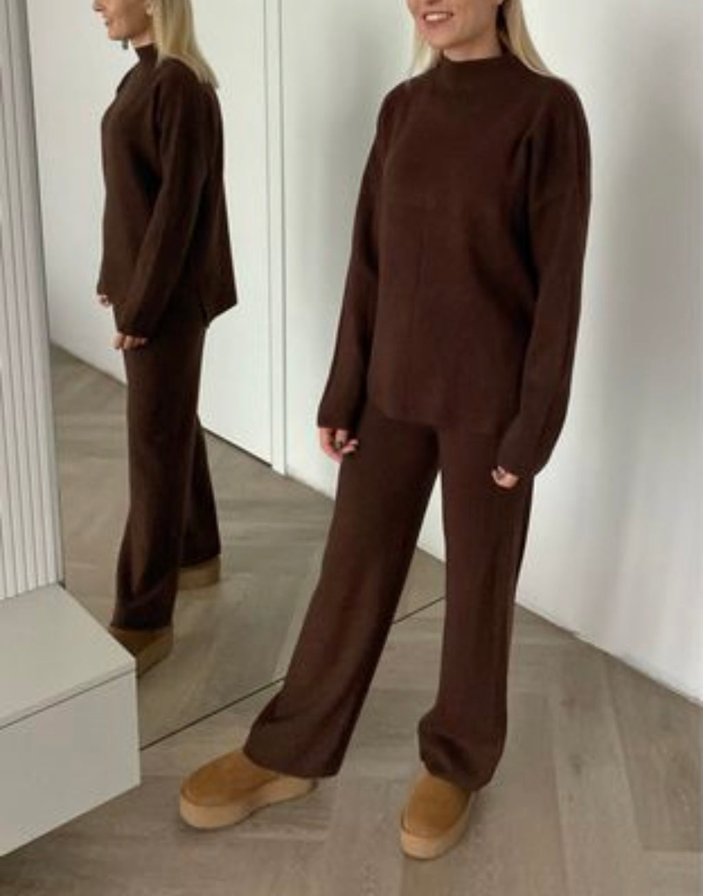 Šokoladinis megztas kostiumėlis su vilna ir kašmyru “Chocolate CashBlend Set”