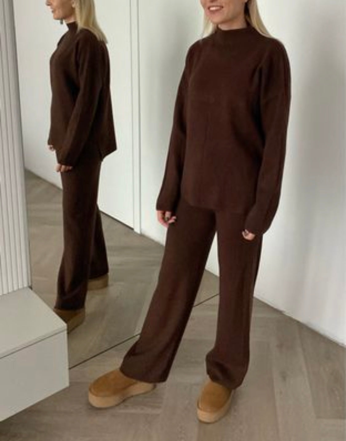 Šokoladinis megztas kostiumėlis su vilna ir kašmyru “Chocolate CashBlend Set”