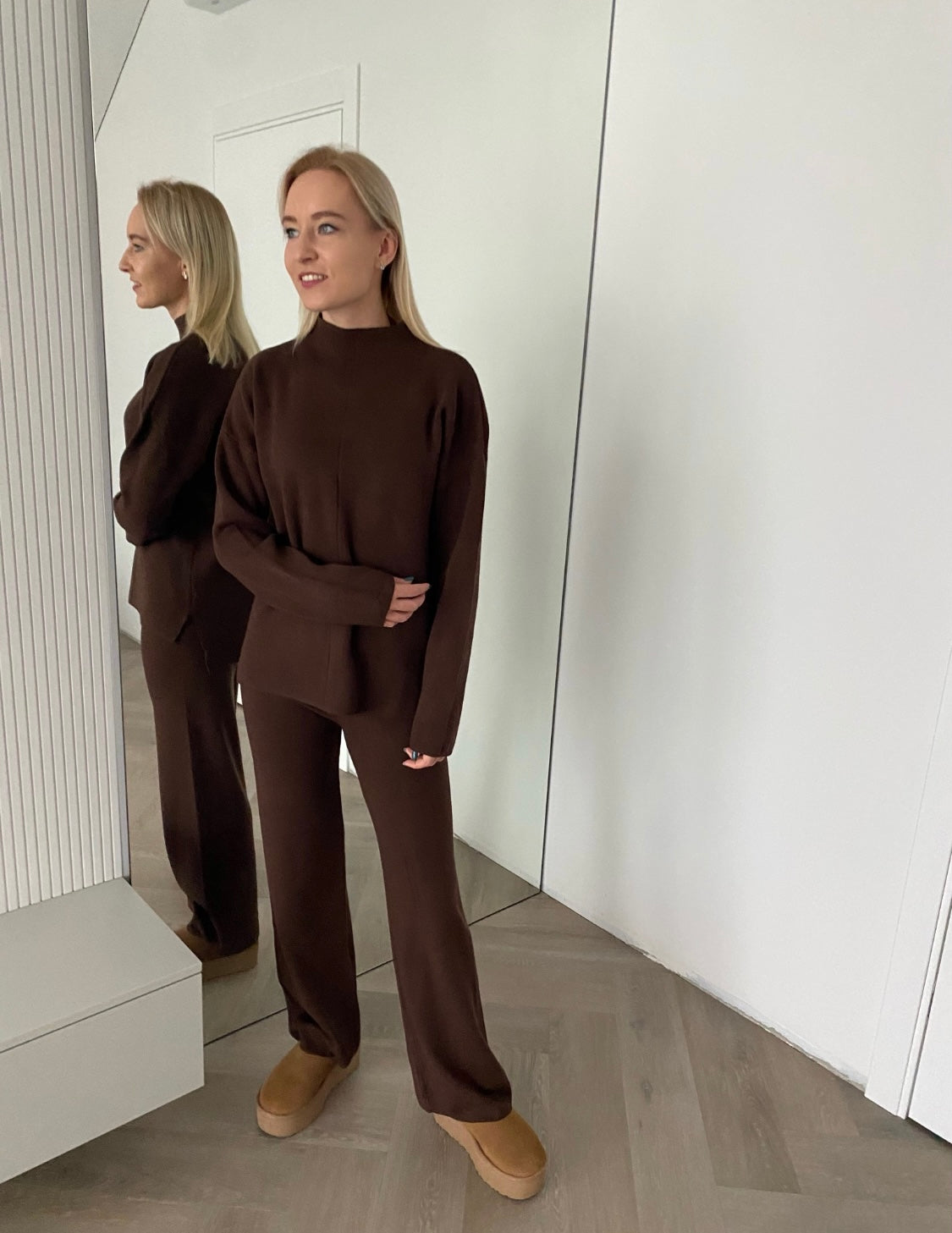 Šokoladinis megztas kostiumėlis su vilna ir kašmyru “Chocolate CashBlend Set”