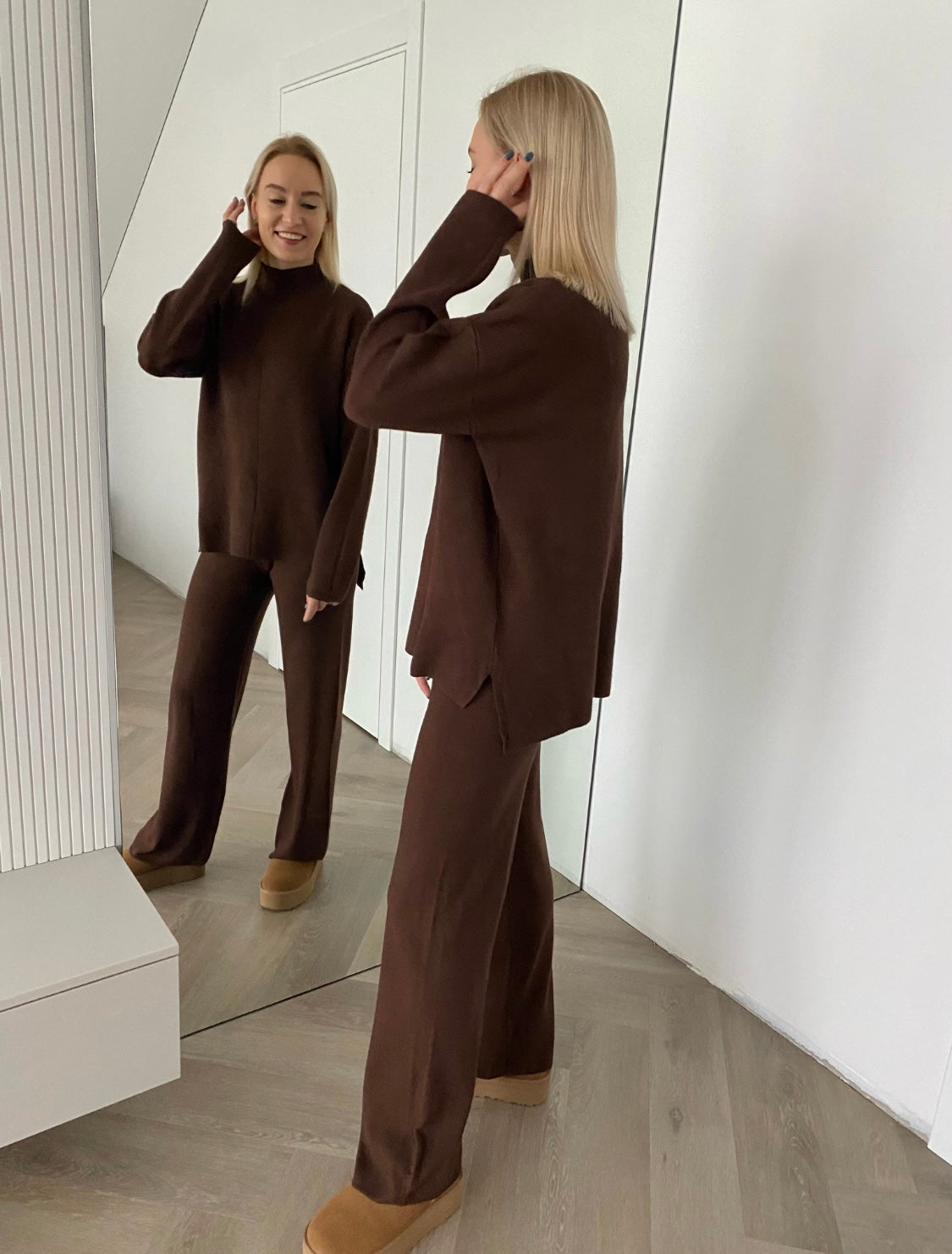 Šokoladinis megztas kostiumėlis su vilna ir kašmyru “Chocolate CashBlend Set”