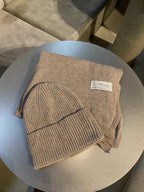 Kapučino spalvos šaliko ir kepurės komplektas su kašmyru ir vilna (unisex) “Cappuccino Cashmere Wool Set”