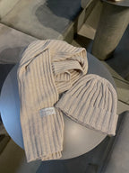 Kreminis šaliko ir kepurės komplektas su kašmyru (unisex) “Cream Pure Cashmere Set”