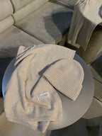 Kreminis šaliko ir kepurės komplektas su kašmyru ir vilna (unisex) “Cream Cashmere Wool Set”