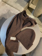 Šokoladinis šaliko ir kepurės komplektas su kašmyru ir vilna (unisex) “Chocolate Cashmere Wool Set”