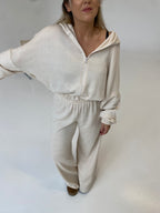 Šiltas megztas laisvalaikio komplektas su vilna “Wool Cozy Cream Set”