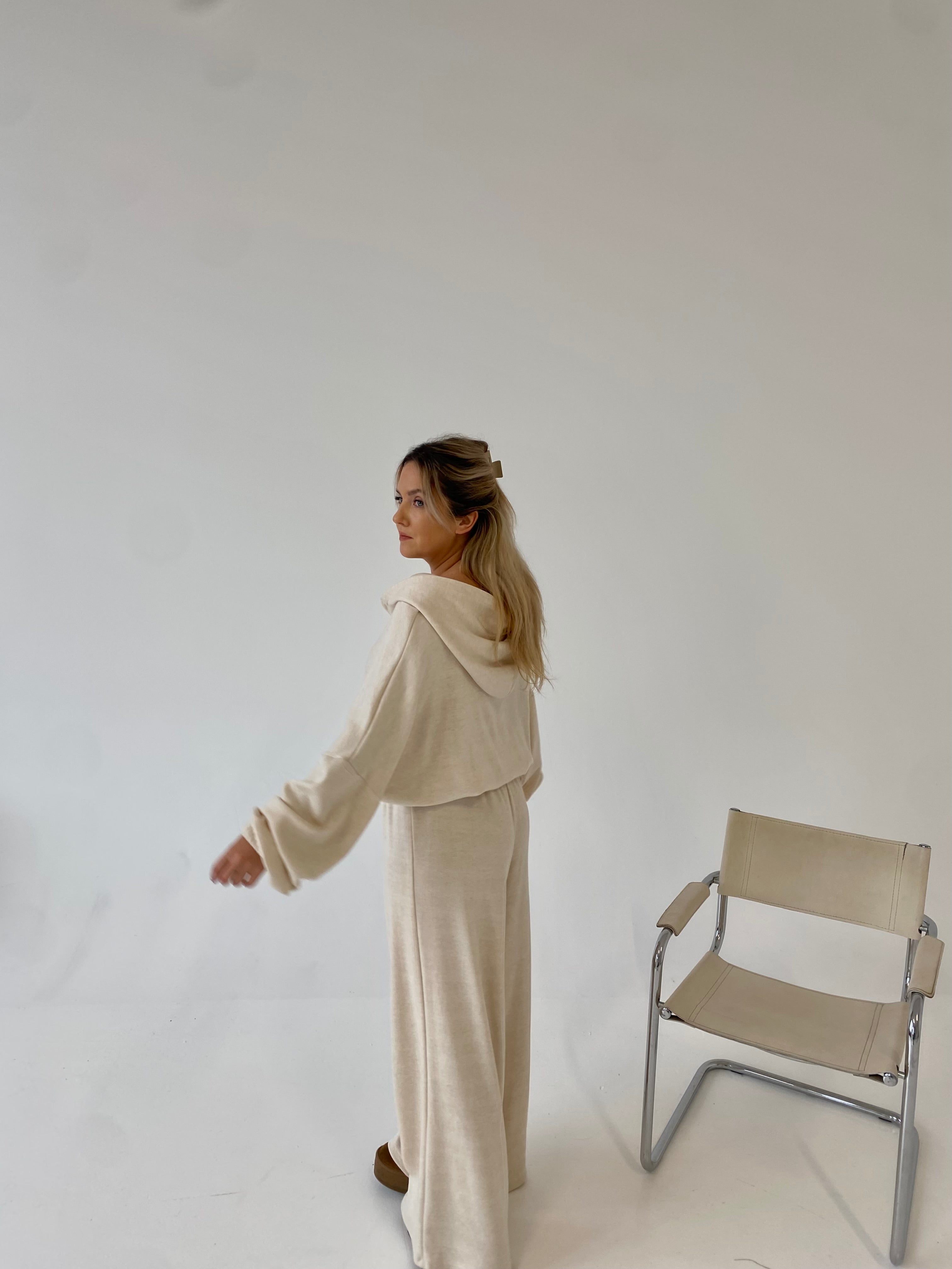 Šiltas megztas laisvalaikio komplektas su vilna “Wool Cozy Cream Set”