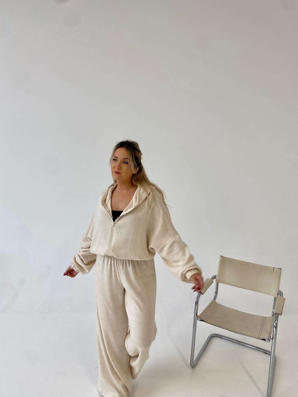 Šiltas megztas laisvalaikio komplektas su vilna “Wool Cozy Cream Set”