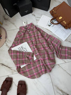 Oversize languoti marškiniai rožiniai su rudu „Pink Brown Check Oversize Shirt“