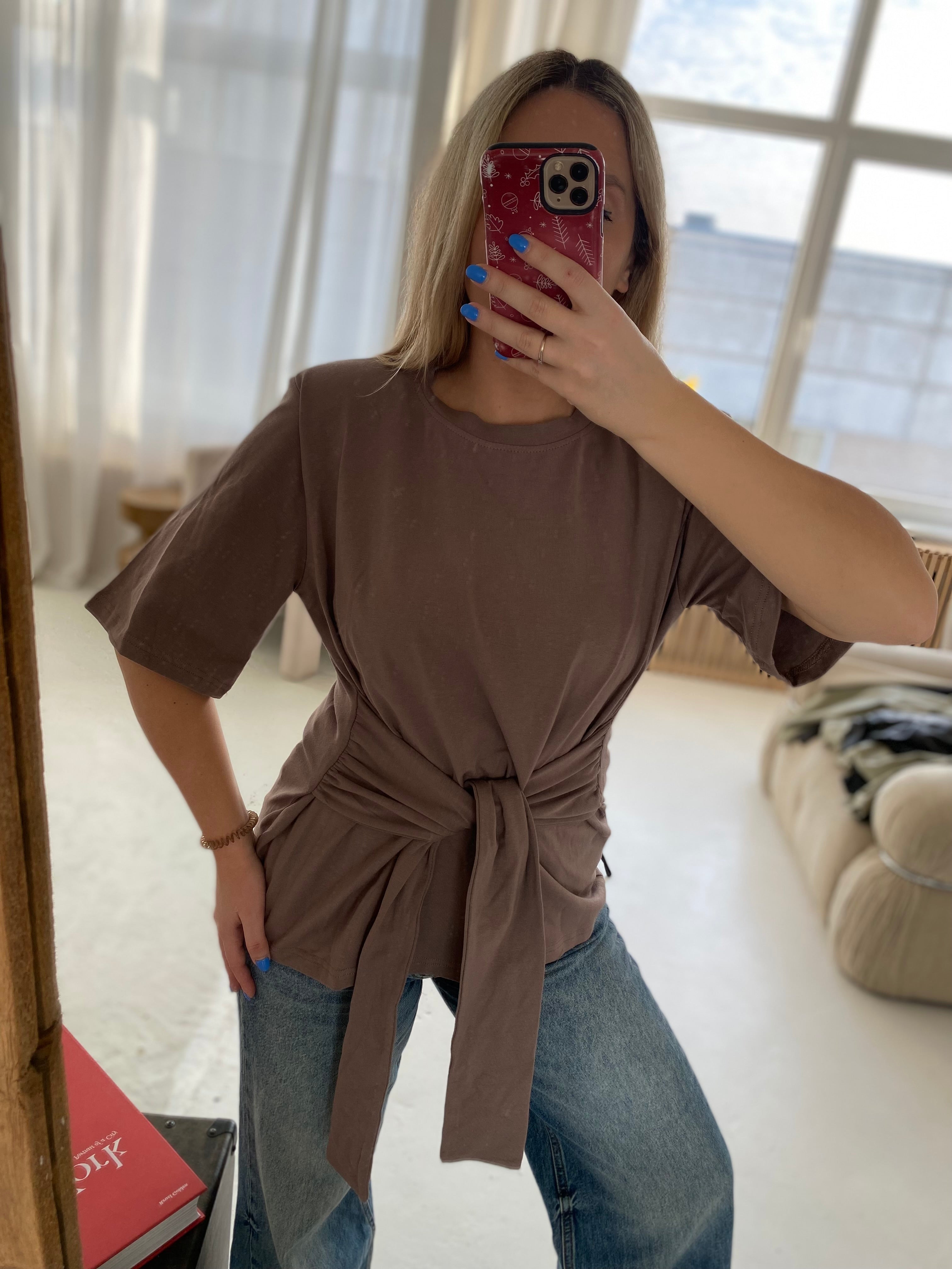 Rudi medvilniniai marškinėliai su petukais „Sienna Sculpt Tee“