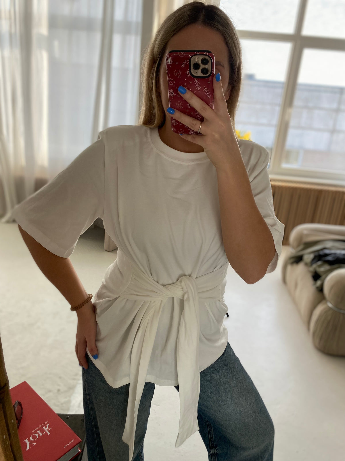 Balti medvilniniai marškinėliai su petukais „Sienna Sculpt Tee“