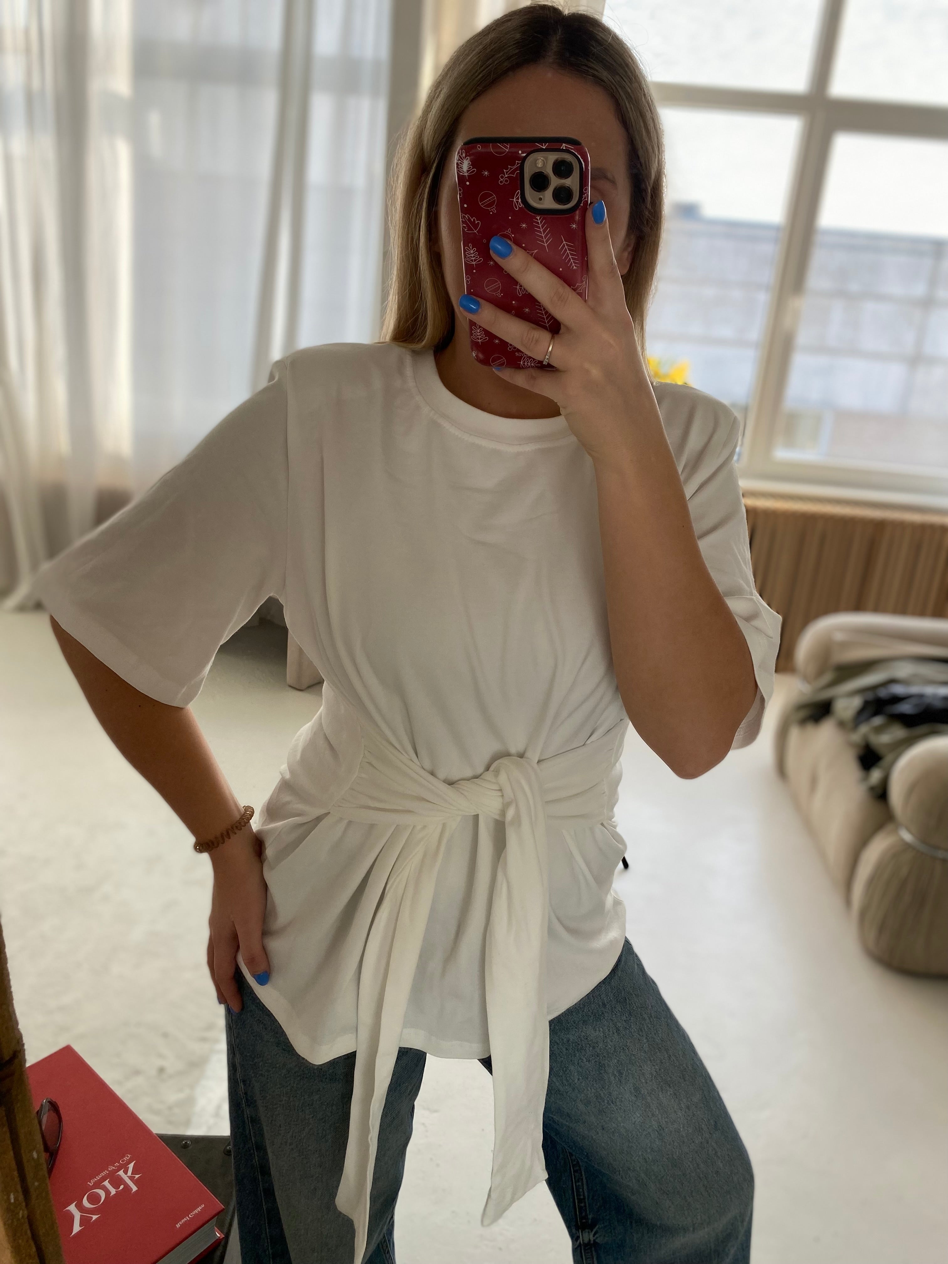 Balti medvilniniai marškinėliai su petukais „Sienna Sculpt Tee“