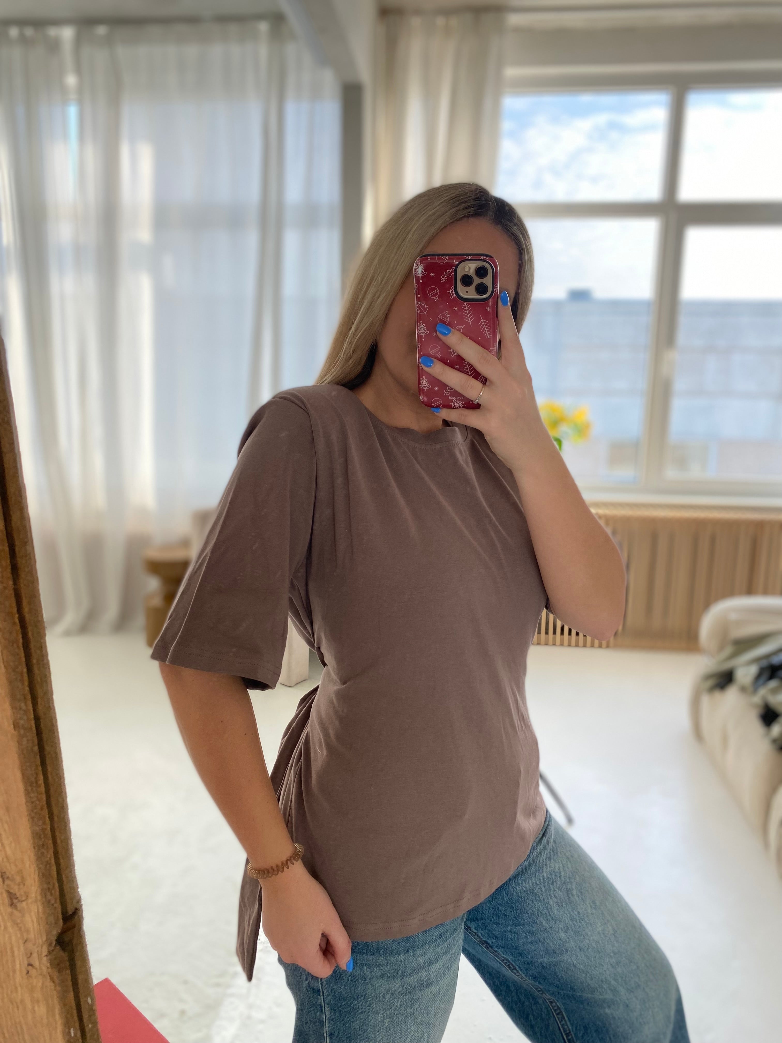 Rudi medvilniniai marškinėliai su petukais „Sienna Sculpt Tee“