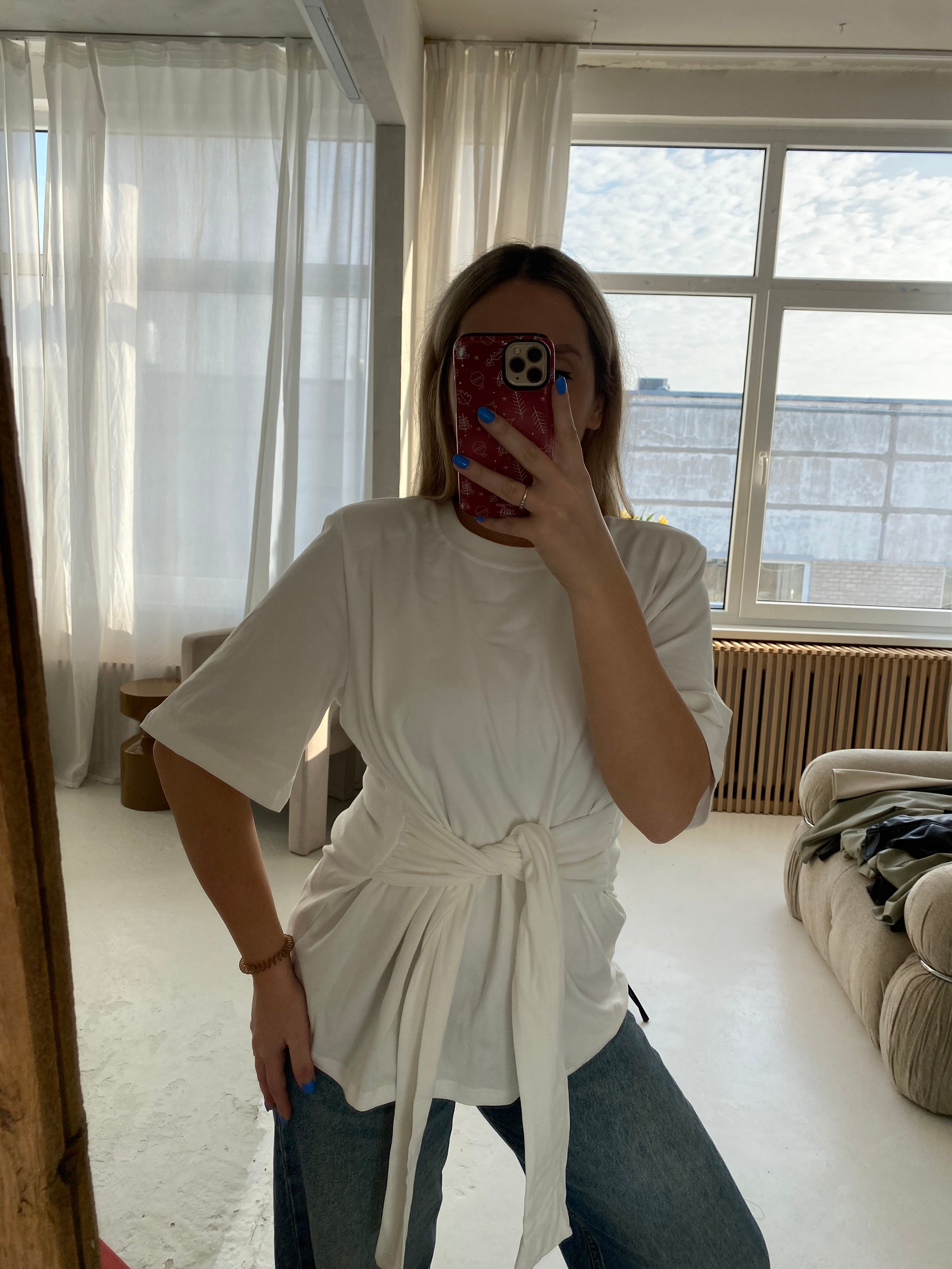 Balti medvilniniai marškinėliai su petukais „Sienna Sculpt Tee“