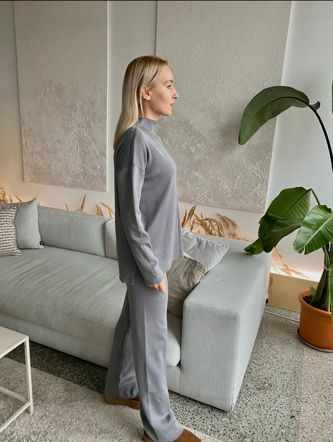 Pilkas viskozės ir medvilnės kostiumėlis “Grey Soft Blend Set”