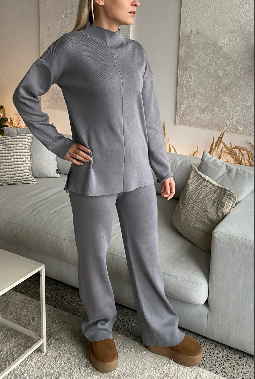 Pilkas viskozės ir medvilnės kostiumėlis “Grey Soft Blend Set”