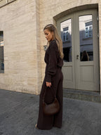 Megztas laisvalaikio kostiumėlis su užtrauktuku šokoladinis „Chocolate Knit Zip Lounge Set“