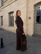 Megztas laisvalaikio kostiumėlis su užtrauktuku šokoladinis „Chocolate Knit Zip Lounge Set“