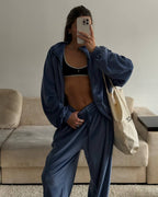 Elektrinės spalvos veliūrinis laisvalaikio komplektas „Deep Blue Velvet Comfort Set“