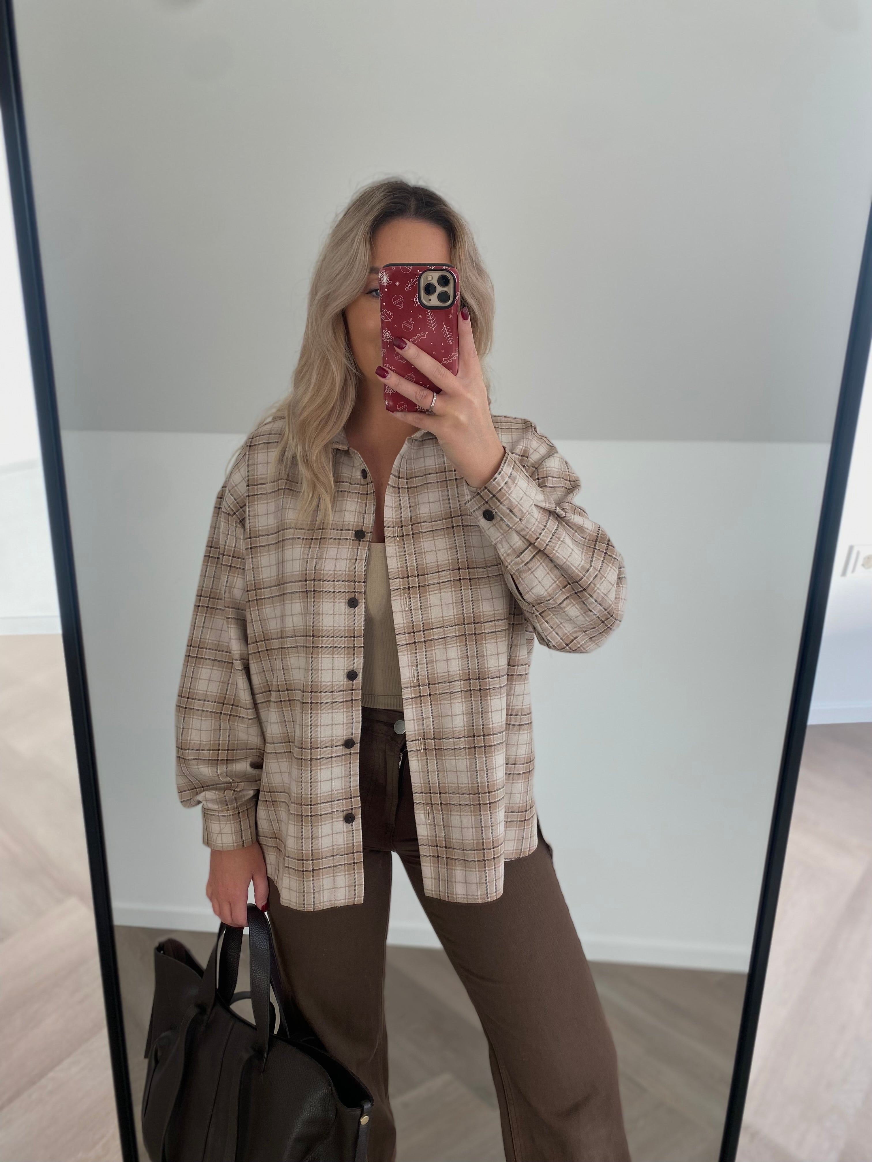 Languoti nude atspalvių medvilniniai marškiniai “Nude Check Cotton Shirt”