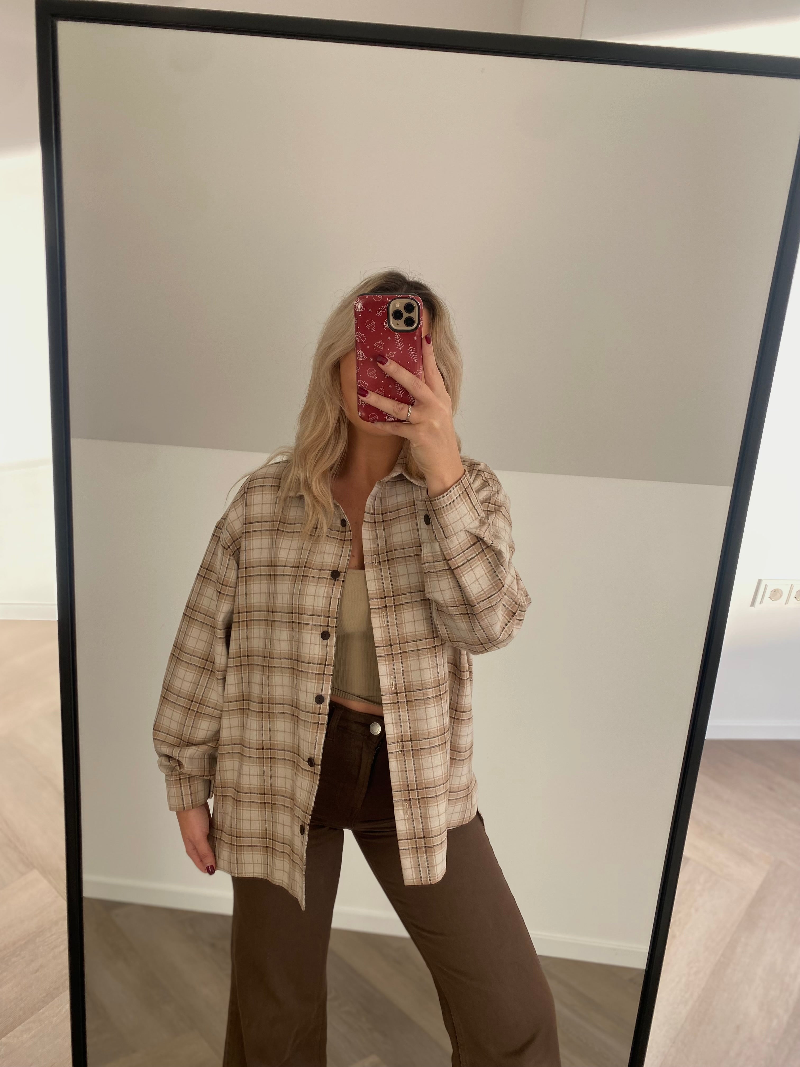 Languoti nude atspalvių medvilniniai marškiniai “Nude Check Cotton Shirt”