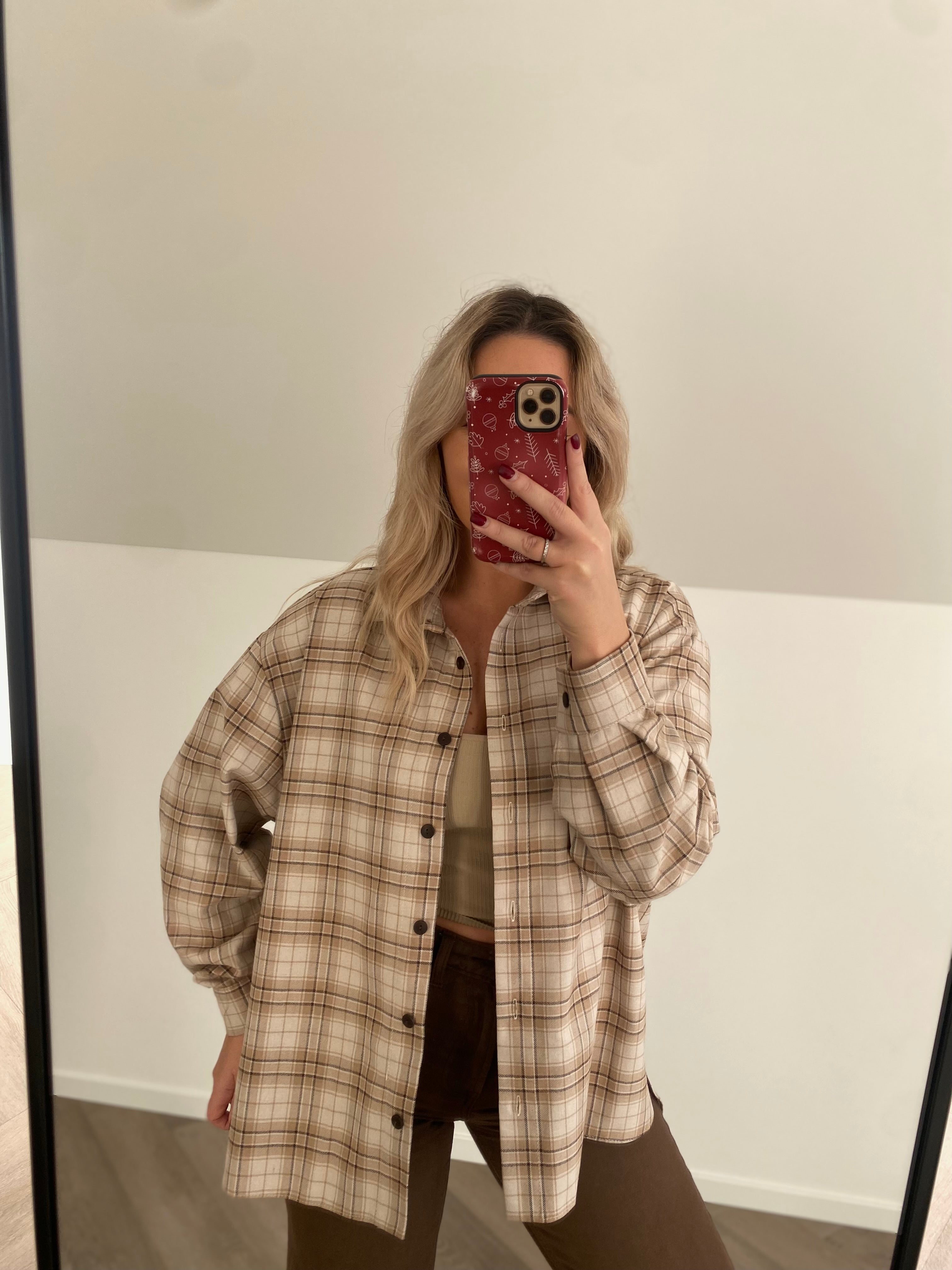 Languoti nude atspalvių medvilniniai marškiniai “Nude Check Cotton Shirt”