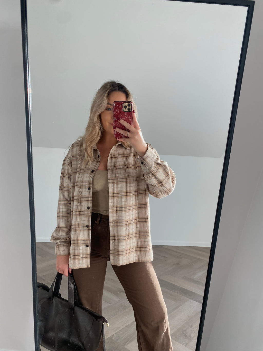 Languoti nude atspalvių medvilniniai marškiniai “Nude Check Cotton Shirt”