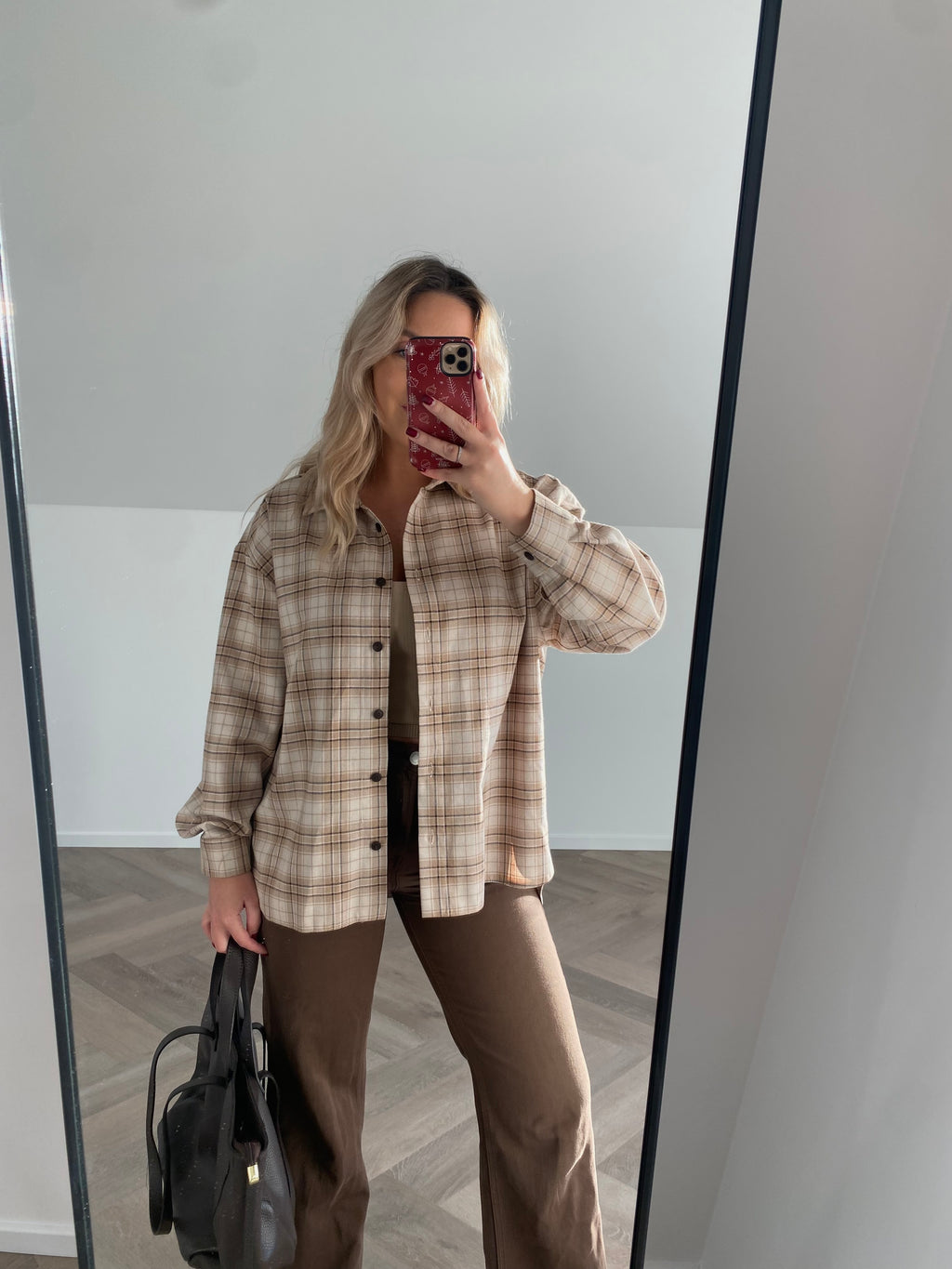 Languoti nude atspalvių medvilniniai marškiniai “Nude Check Cotton Shirt”