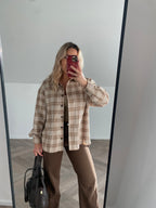 Languoti nude atspalvių medvilniniai marškiniai “Nude Check Cotton Shirt”
