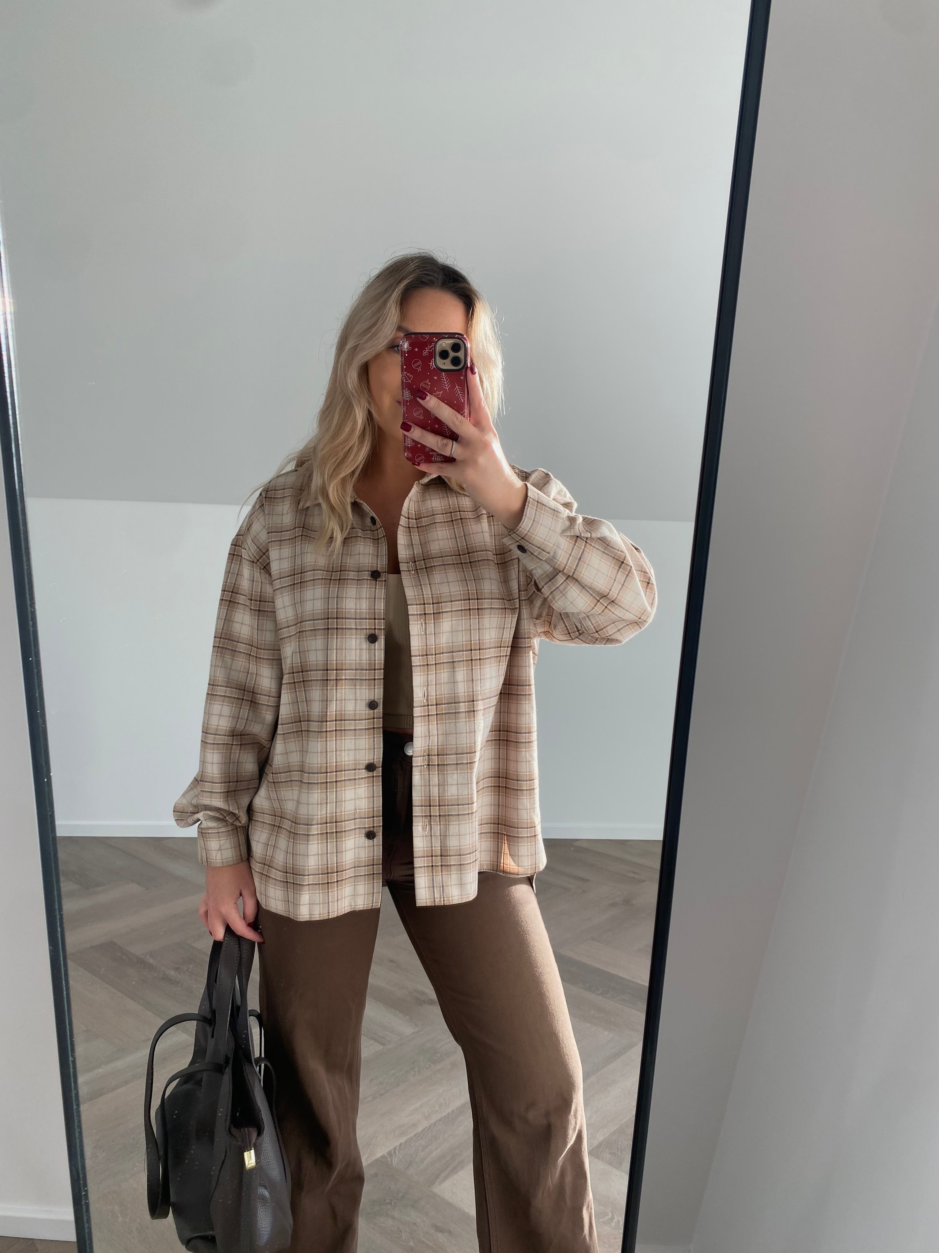 Languoti nude atspalvių medvilniniai marškiniai “Nude Check Cotton Shirt”