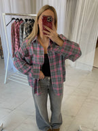Oversize languoti marškiniai pilki su rožiniu “Grey Pink Check Oversize Shirt”