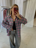 Oversize languoti marškiniai pilki su rožiniu “Grey Pink Check Oversize Shirt”